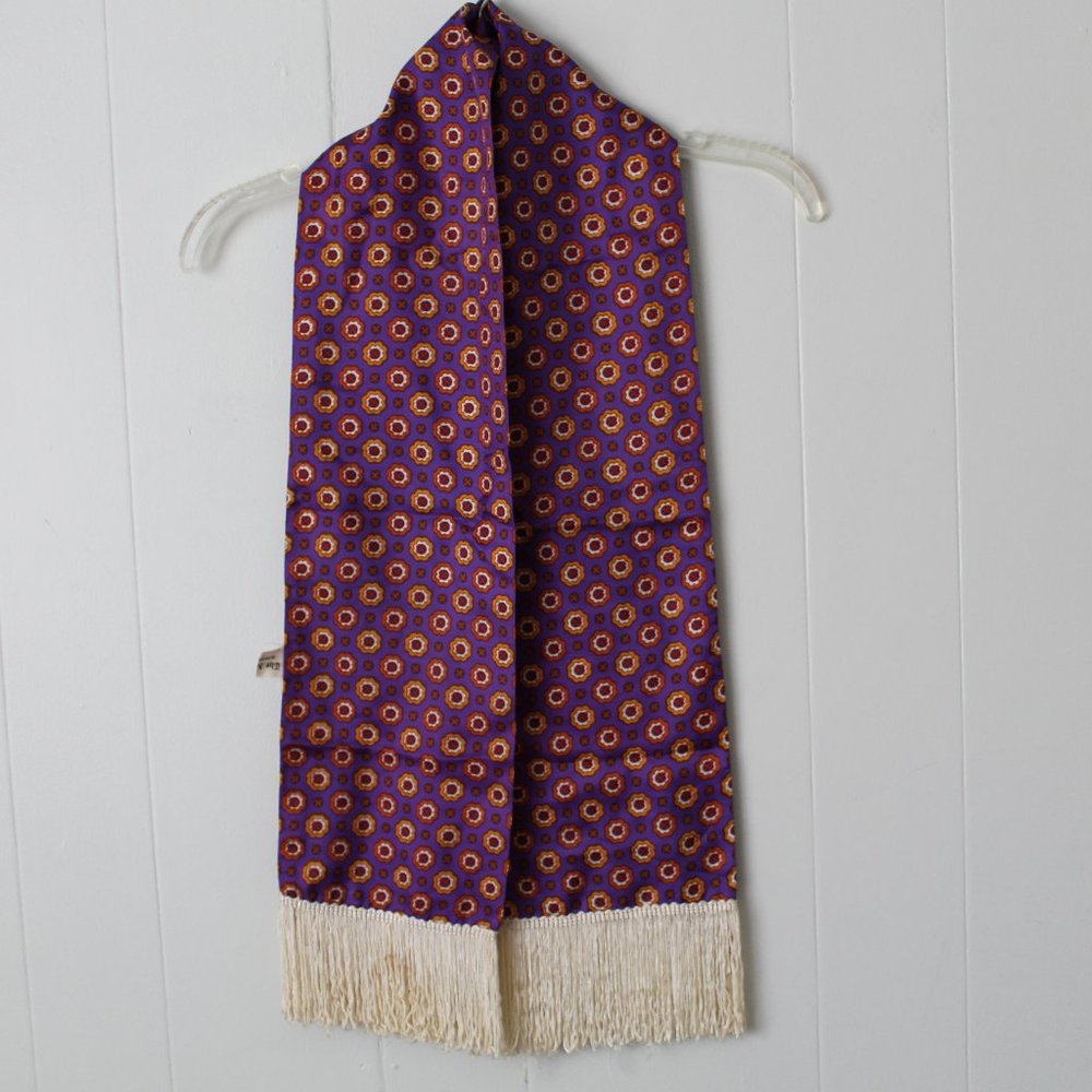 The Artichoke N.Y. Vintage Purple Floral Fringe  Silk Scarf